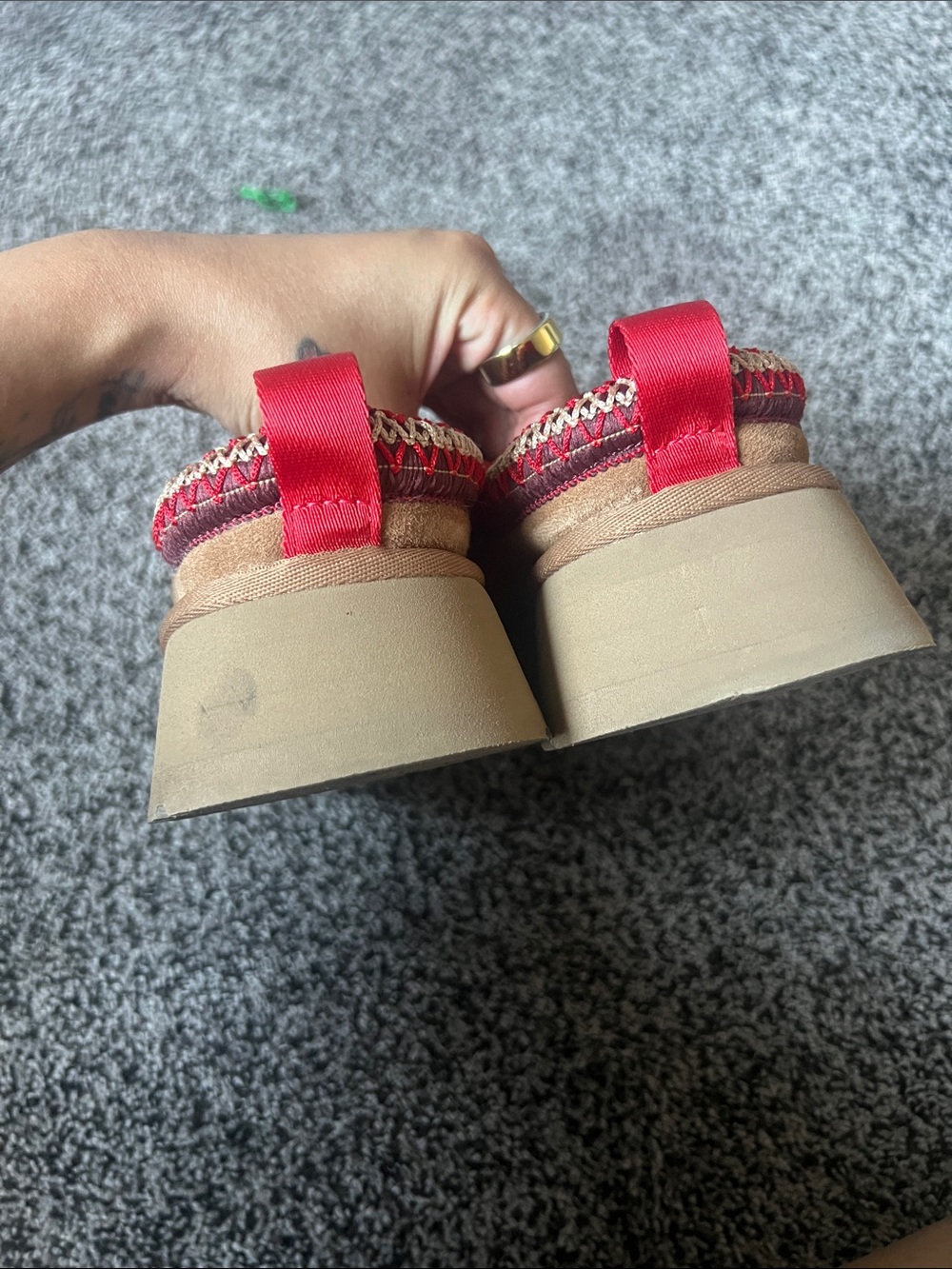 UGG womens Chestnut Suede Slip-On Loafers with Red Trim - Picture 4 of 5